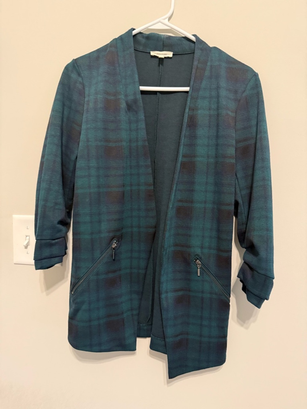 Maurices Teal Plaid Open-Front Blazer